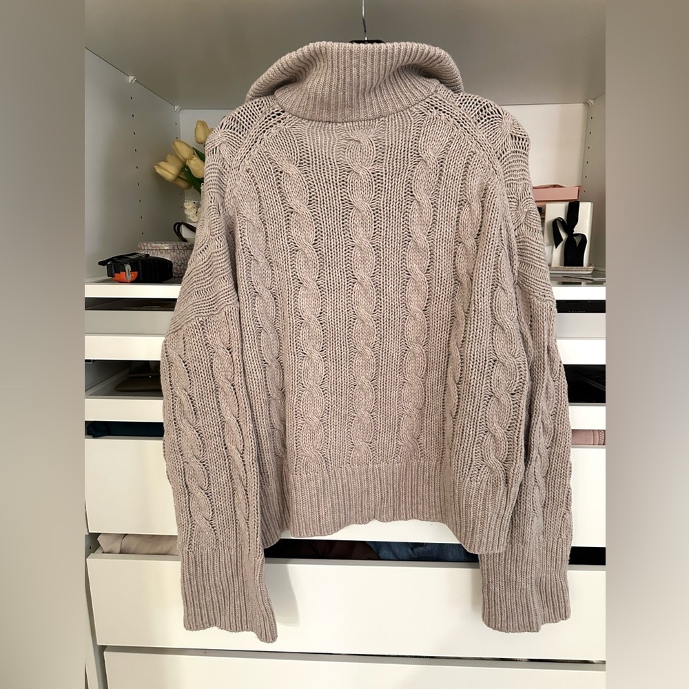 Abercrombie & Fitch Cable-Knit Full Zip collared Sweater Jacket Taupe - Picture 6 of 12